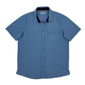 Avalanche Button Up Shirt Men L Large Blue Short Sleeve Stretch Fabric Quick Dry